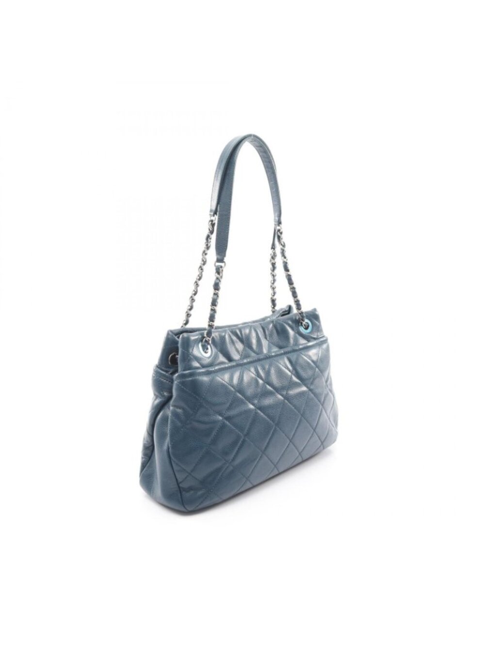 Chanel Tote Quilted Navy Caviar Leather Jumbo CC Logo Chain - Picture 2 of 9